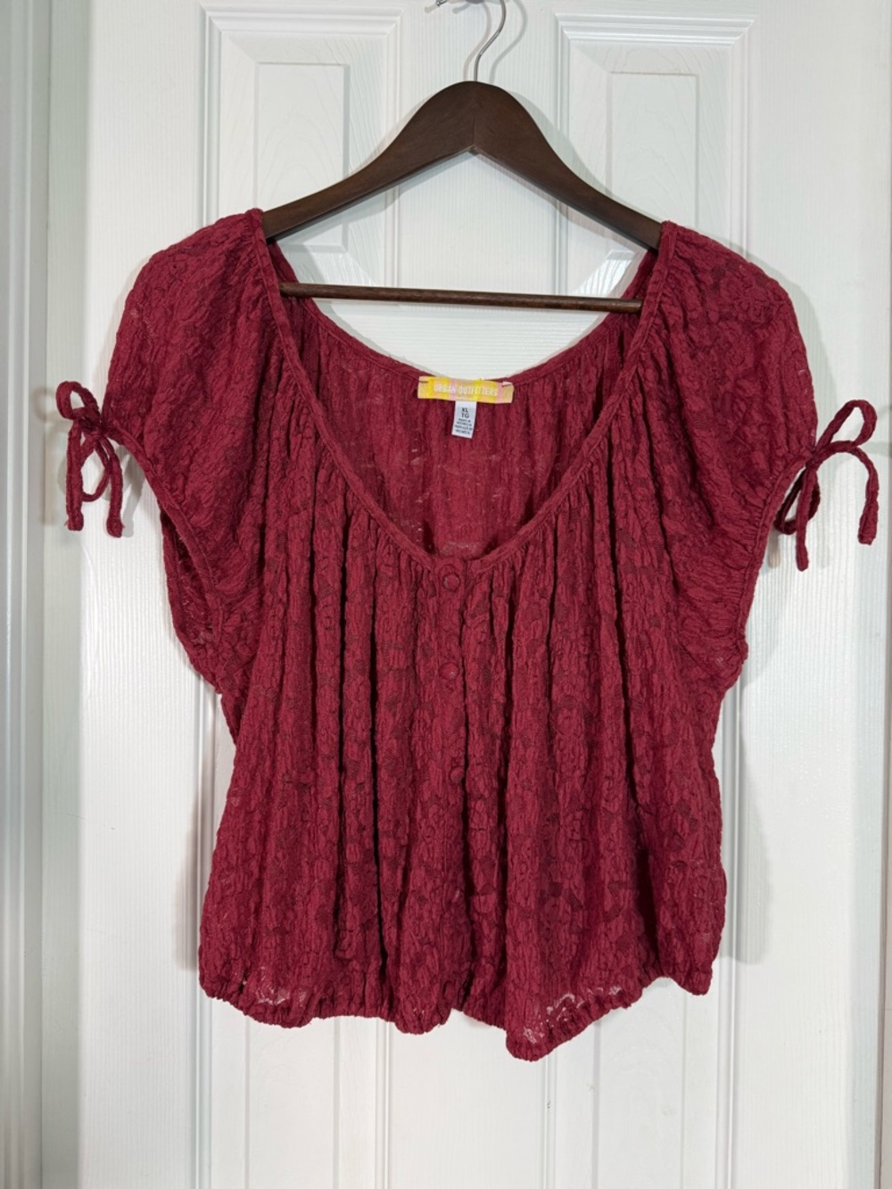 Urban Outfitters Burgundy Lace Peasant Blouse Size XL
